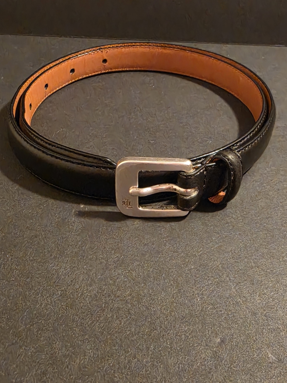 Ralph Lauren Black Leather Men's Belt with Silver Buckle